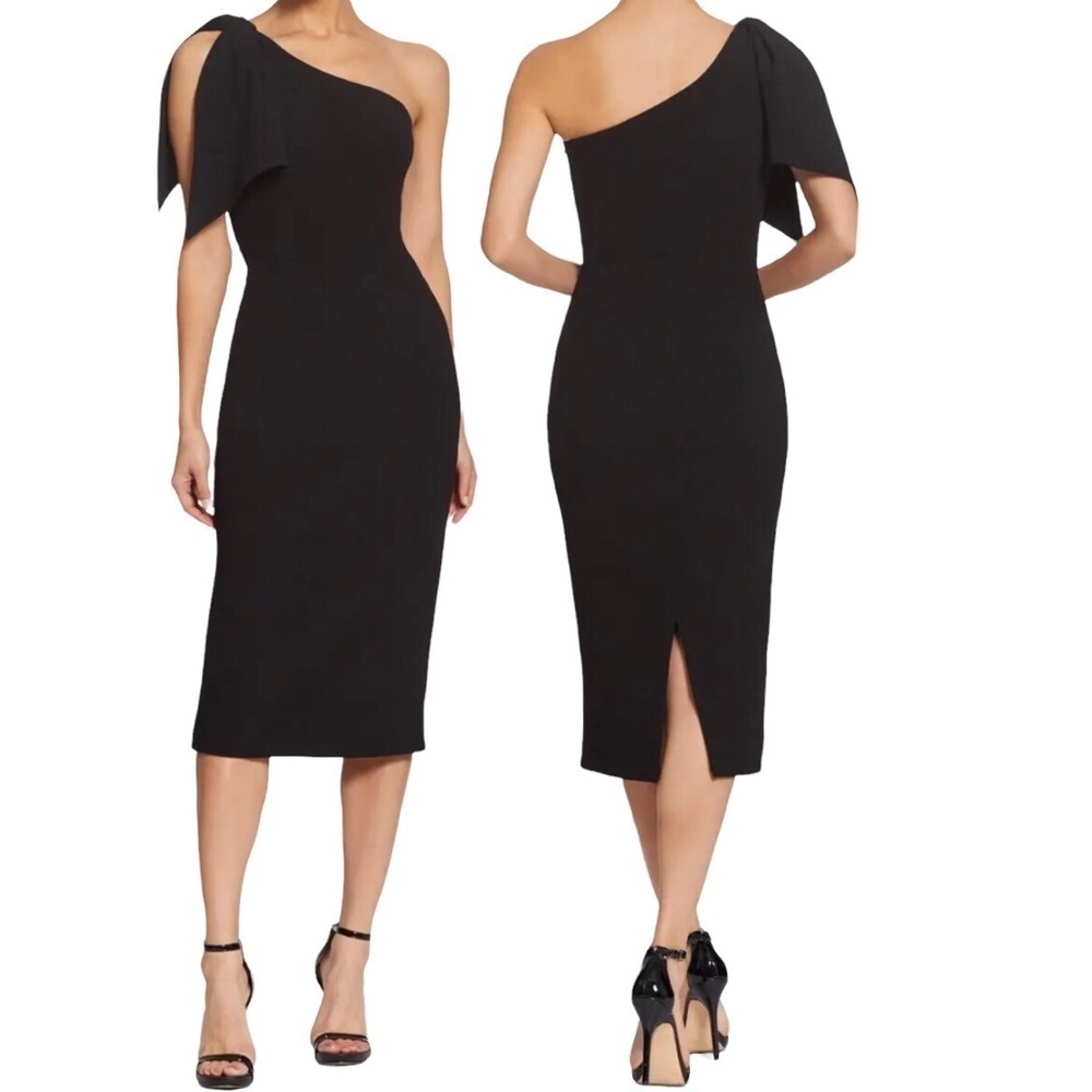 Dress The Population Tiffany One Shoulder Midi Dress Black Size Small Sleeveless